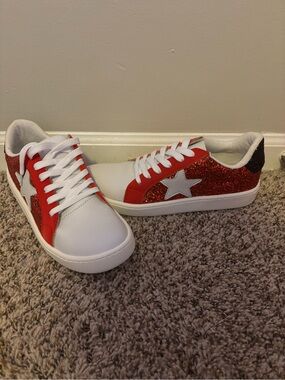 Red Glitter Star Accent Sneakers - NEW